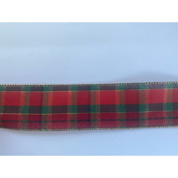 9 Feet 2.5” Red Green Gold Plaid Christmas Wired Ribbon for bows wreaths crafts - Picture 3 of 3